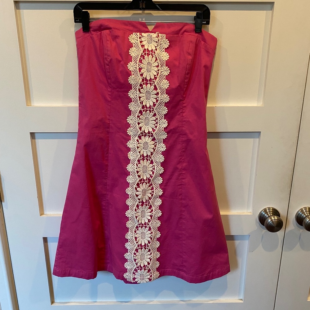 Lilypod pink strapless dress with lace detail size 8